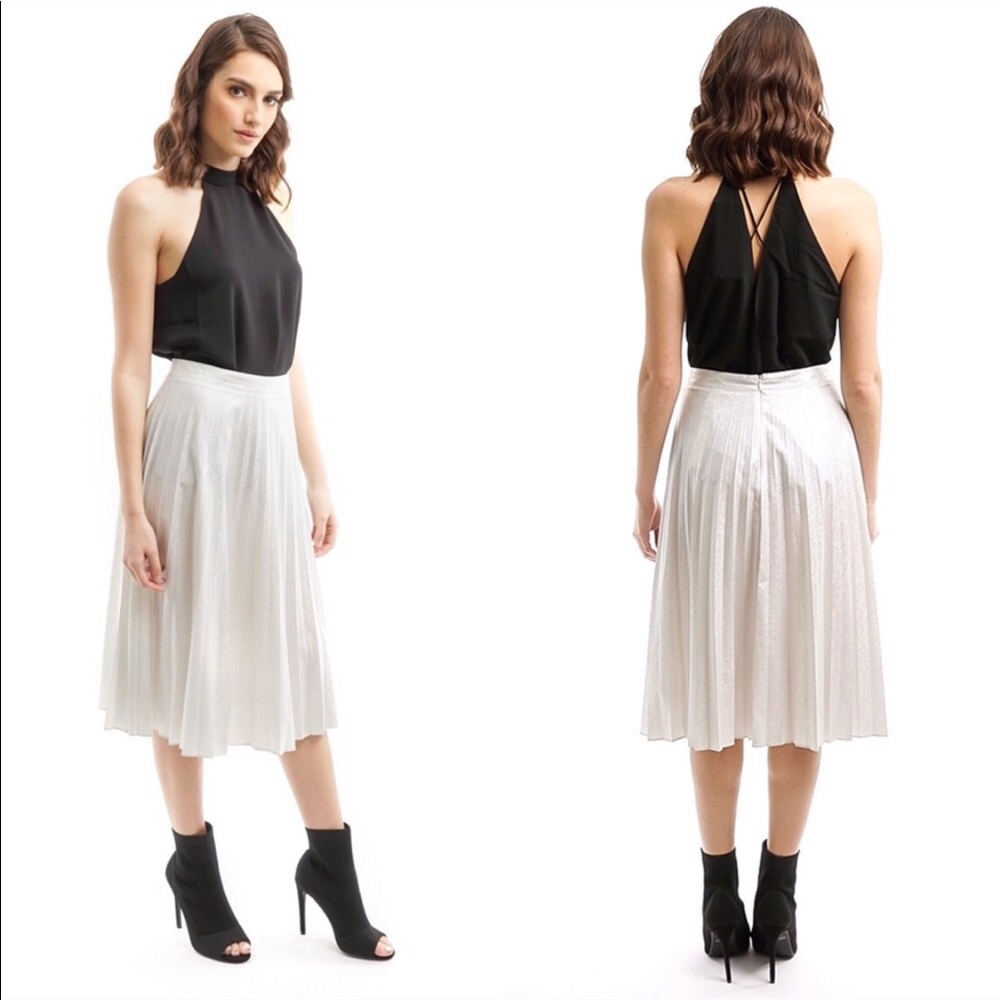 Silver Pleated Midi Skirt - Picture 1 of 5